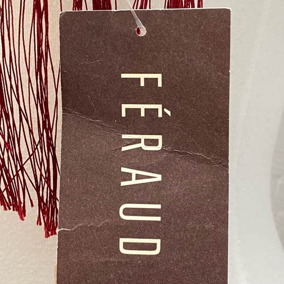 Rare Louis Feraud Scarf Deep Red with Fringe 100% Silk NWT Vintage - Picture 9 of 15